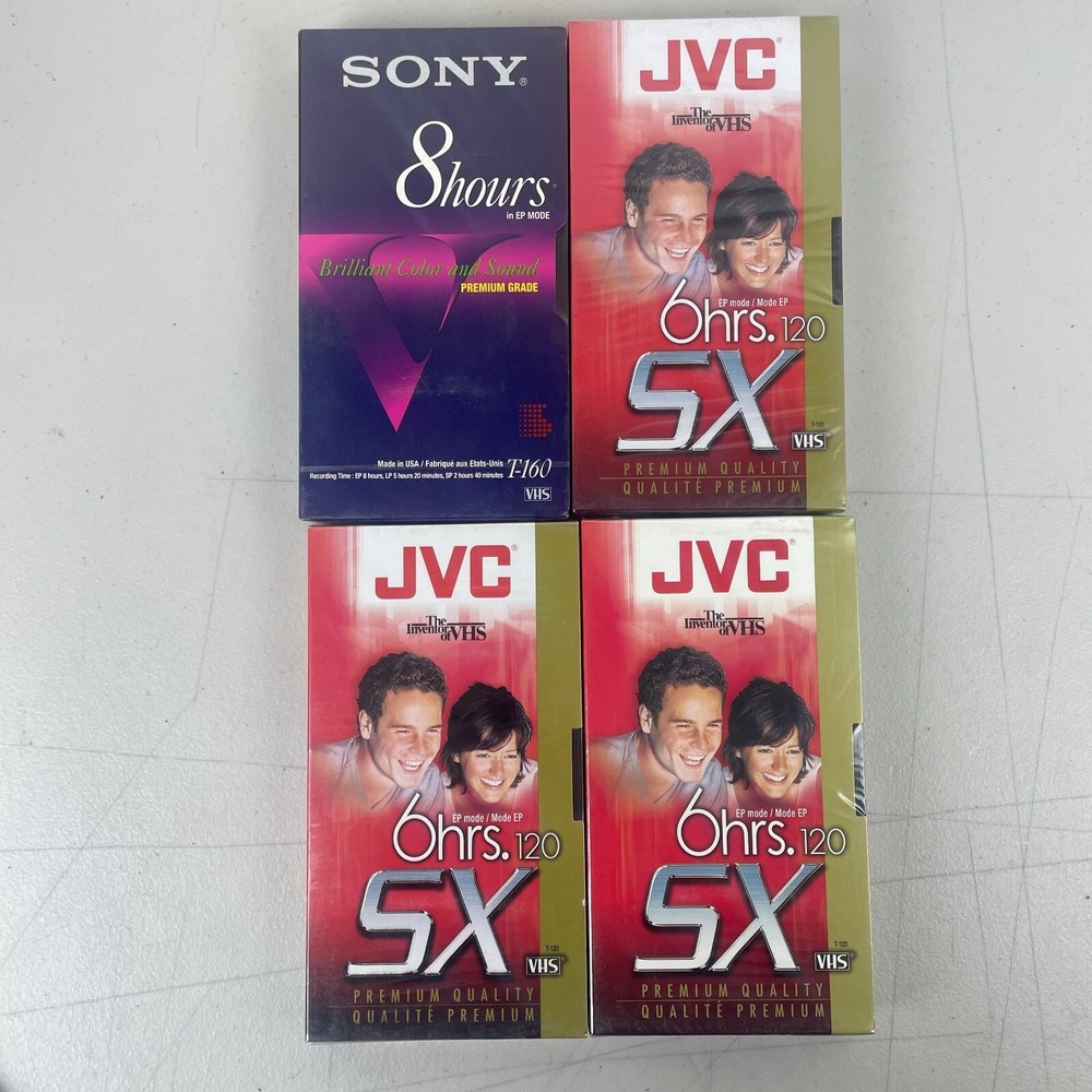 Blank JVC VHS Tape Lot of 4 JVC SX 120 Sony T 160 Brand New Sealed